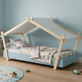 Children's bed with a tent-like roof on a white background