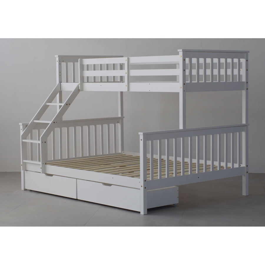 מיטת קומותיים TAILER מעץ מלא כולל מזרנים ומגירות אחסון